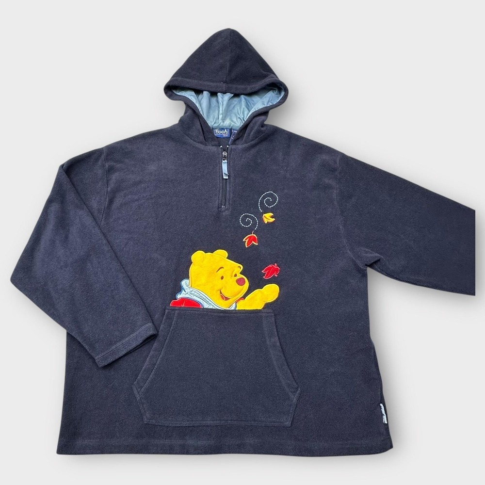 Disney Pooh Pullover Hoodie Womens XL Fleece Embroidered Winnie Fall Leaves Y2K